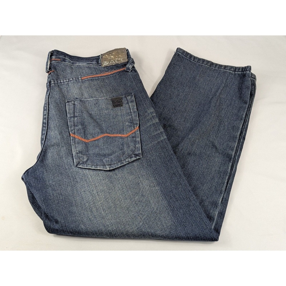 PACO JEANS Mens 34x30 Y2K Relaxed Fit‎ Dark Wash Denim Jeans Orange Stitching